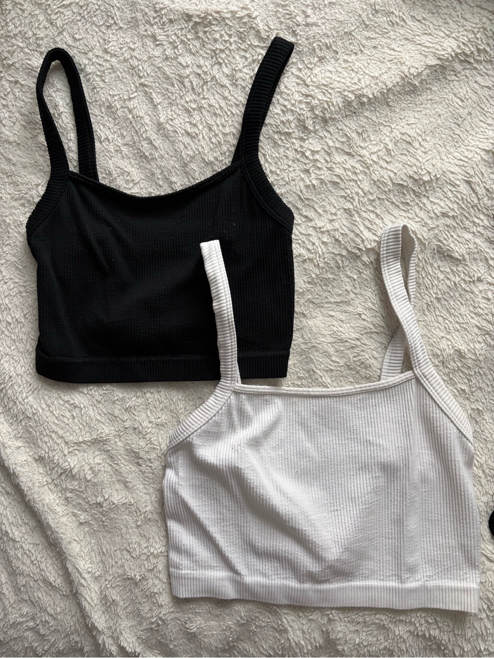 Black and White Ribbed Crop Bralette Duo